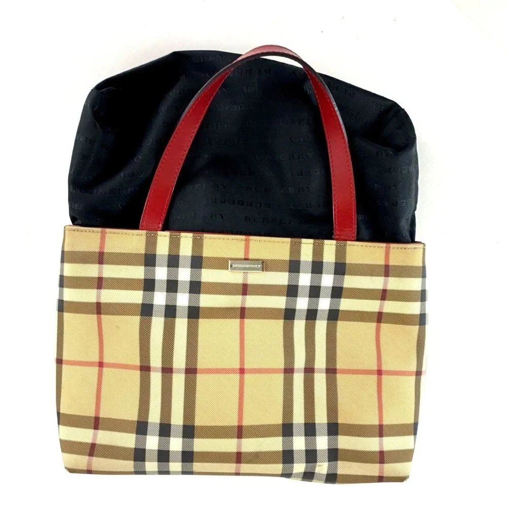 🔥🔥 sale.Burberry T-02-1 Handbag Small Tote Nova Check with Red Leather Straps, - Picture 14 of 17